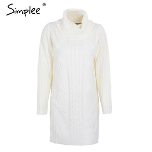 Simplee Turtleneck high split knitting pullover Autumn winter long sleeve leisure sweater dress women pull streetwear jumper