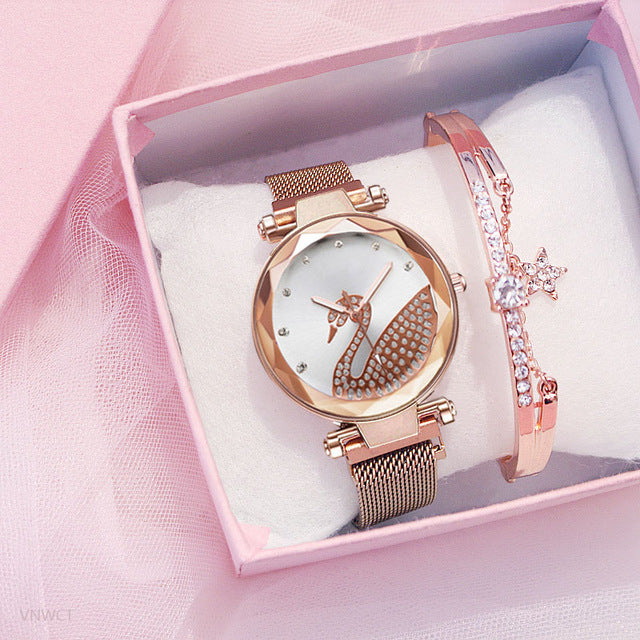 Fashion bracelet and watch women magnet quartz watch swan lazy watch female luxury diamond starry Milan with ladies quartz watch