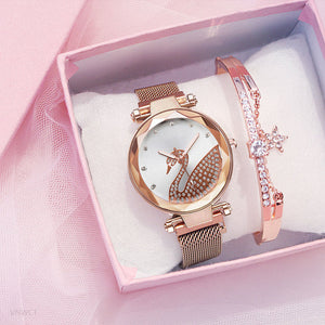 Fashion bracelet and watch women magnet quartz watch swan lazy watch female luxury diamond starry Milan with ladies quartz watch