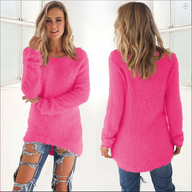 2019 Autumn Winter Casual Knitted Ladies Sweater Long Sleeve O-neck Women Tops Plush Sweaters Plue Size 3XL Pullovers Sweater