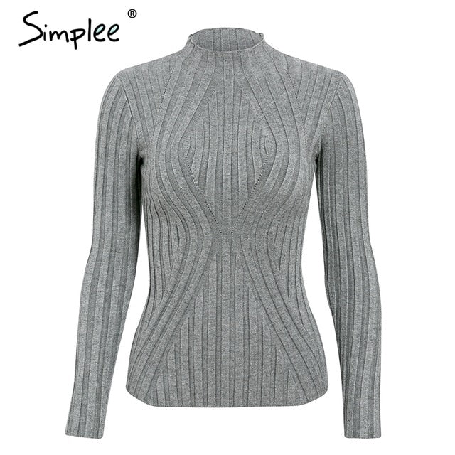 Simplee Casual tie up knitted sweater women Skinny slim knitting pull femme jumper Crop top winter sweater tricot pullover women