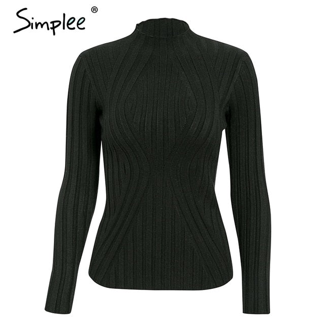 Simplee Casual tie up knitted sweater women Skinny slim knitting pull femme jumper Crop top winter sweater tricot pullover women