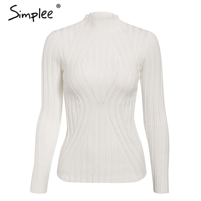 Simplee Casual tie up knitted sweater women Skinny slim knitting pull femme jumper Crop top winter sweater tricot pullover women