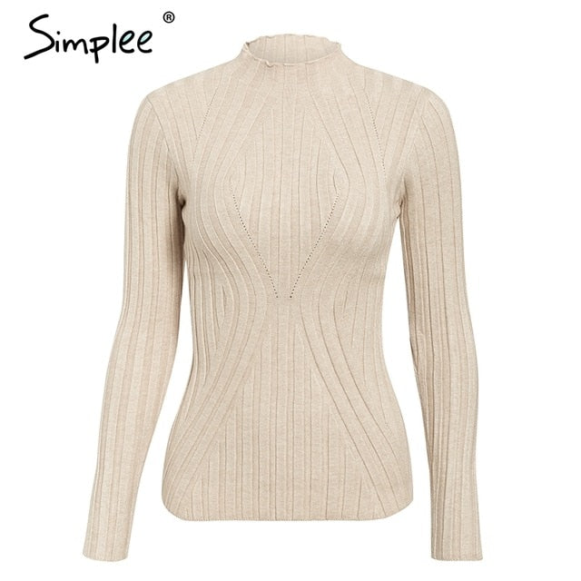 Simplee Casual tie up knitted sweater women Skinny slim knitting pull femme jumper Crop top winter sweater tricot pullover women