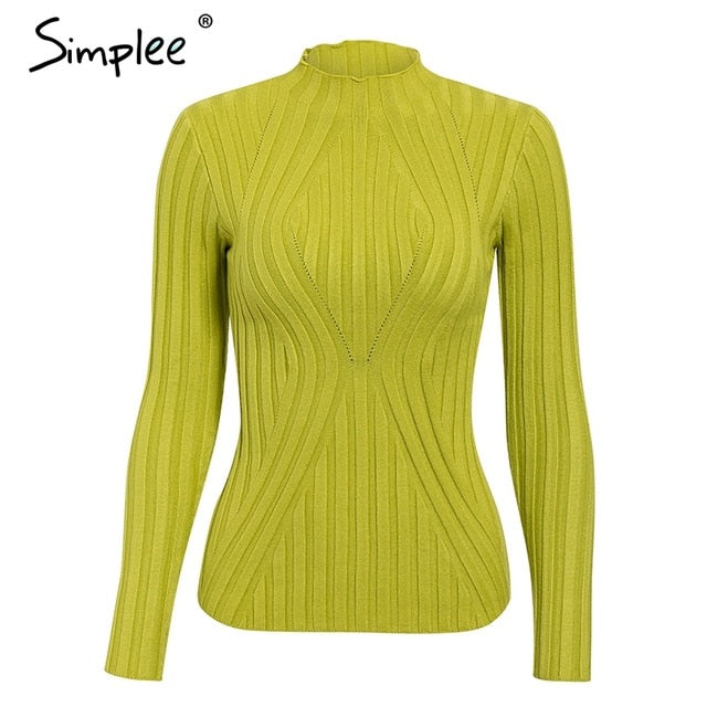 Simplee Casual tie up knitted sweater women Skinny slim knitting pull femme jumper Crop top winter sweater tricot pullover women