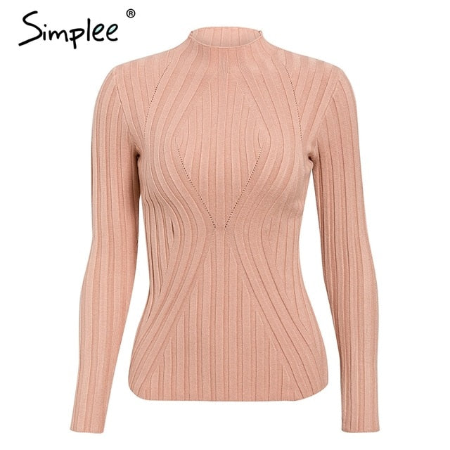 Simplee Casual tie up knitted sweater women Skinny slim knitting pull femme jumper Crop top winter sweater tricot pullover women