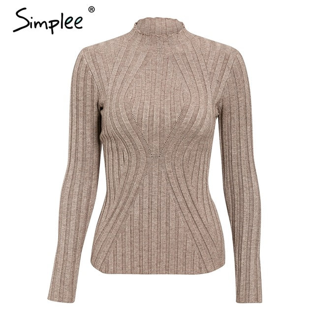 Simplee Casual tie up knitted sweater women Skinny slim knitting pull femme jumper Crop top winter sweater tricot pullover women