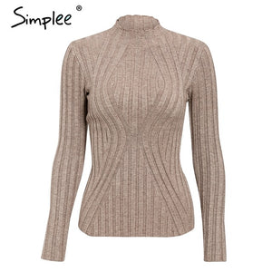 Simplee Casual tie up knitted sweater women Skinny slim knitting pull femme jumper Crop top winter sweater tricot pullover women