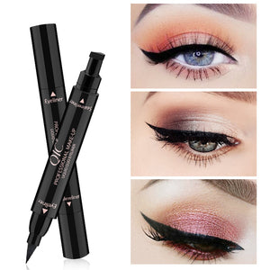 Double-Headed Seal Black Eyeliner Triangle Seal Eyeliner 2-in-1 Waterproof Eyes Make Up Kit Stamps Wing Eyeliner Pencil TSLM2