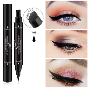 Double-Headed Seal Black Eyeliner Triangle Seal Eyeliner 2-in-1 Waterproof Eyes Make Up Kit Stamps Wing Eyeliner Pencil TSLM2