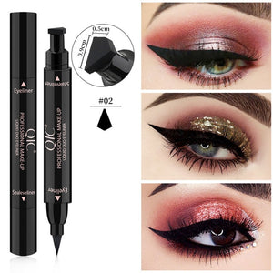 Double-Headed Seal Black Eyeliner Triangle Seal Eyeliner 2-in-1 Waterproof Eyes Make Up Kit Stamps Wing Eyeliner Pencil TSLM2