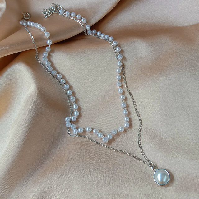 New Beads Women&#39;s Neck Chain Kpop Pearl Choker Necklace Gold Color Goth Chocker Jewelry On The Neck Pendant 2021 Collar For Girl