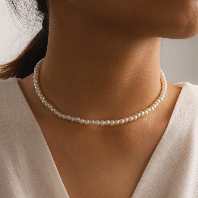 New Beads Women&#39;s Neck Chain Kpop Pearl Choker Necklace Gold Color Goth Chocker Jewelry On The Neck Pendant 2021 Collar For Girl