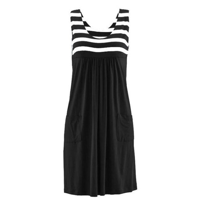 Fashion striped dress  summer dress  loose simple sleeveless dress women&#39;s clothing