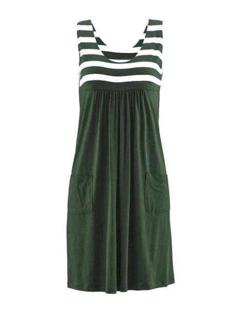 Fashion striped dress  summer dress  loose simple sleeveless dress women&#39;s clothing