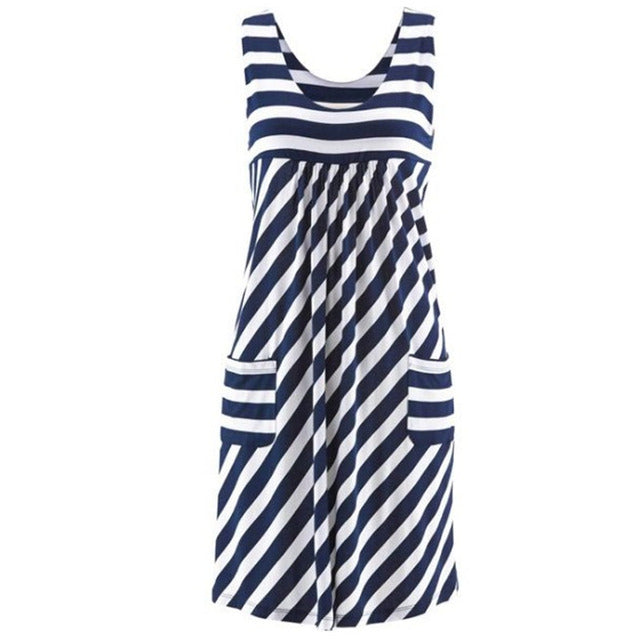 Fashion striped dress  summer dress  loose simple sleeveless dress women&#39;s clothing