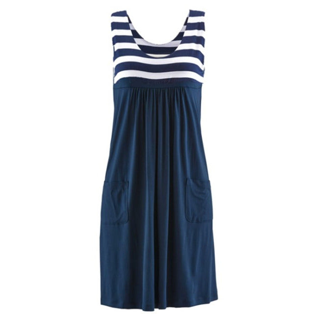 Fashion striped dress  summer dress  loose simple sleeveless dress women&#39;s clothing