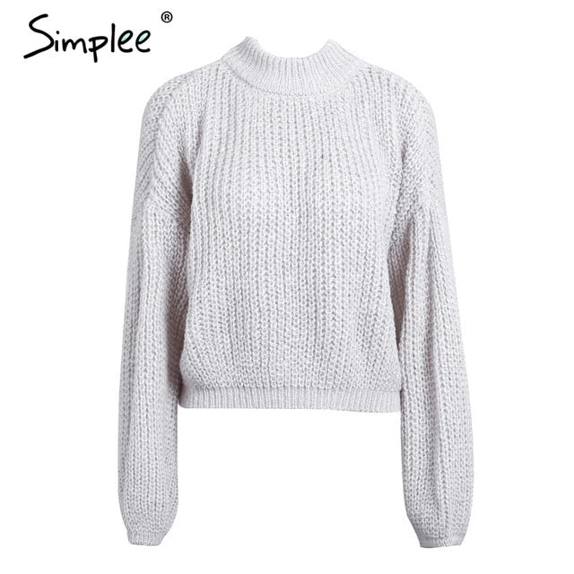 Simplee Winter lantern sleeve knitted sweater pullover Women loose round neck red sweater Female autumn casual sweater jumper