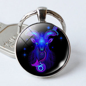 Leo Virgo 12 Constellation Key Chains Glass Cabochon Pendant Zodiac Sign Key Rings Silver Plated Bag Pendant Keychains