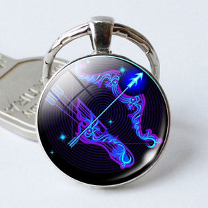 Leo Virgo 12 Constellation Key Chains Glass Cabochon Pendant Zodiac Sign Key Rings Silver Plated Bag Pendant Keychains