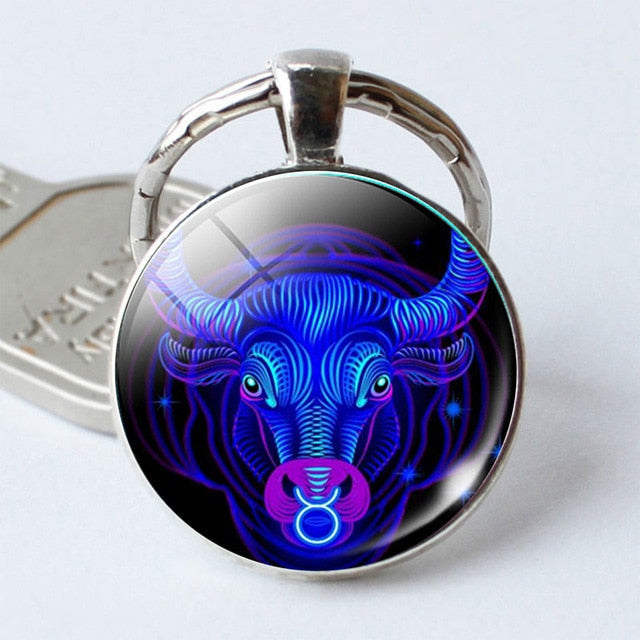 Leo Virgo 12 Constellation Key Chains Glass Cabochon Pendant Zodiac Sign Key Rings Silver Plated Bag Pendant Keychains