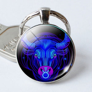 Leo Virgo 12 Constellation Key Chains Glass Cabochon Pendant Zodiac Sign Key Rings Silver Plated Bag Pendant Keychains