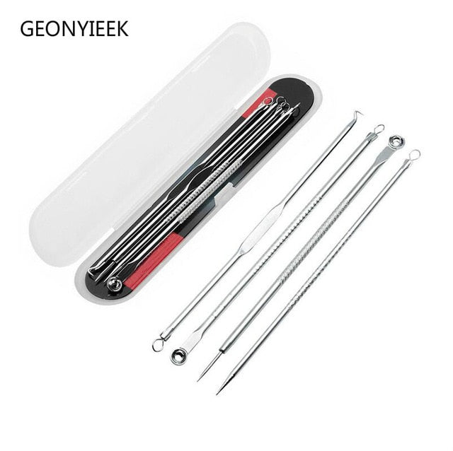 Rose Gold 4pcs/set Blackhead Comedone Acne Pimple Belmish Extractor Vacuum Blackhead Remover Tool Spoon for Face Skin Care Tool
